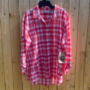 NWT HABITAT | Pink Plaid Cotton Button Down Tunic